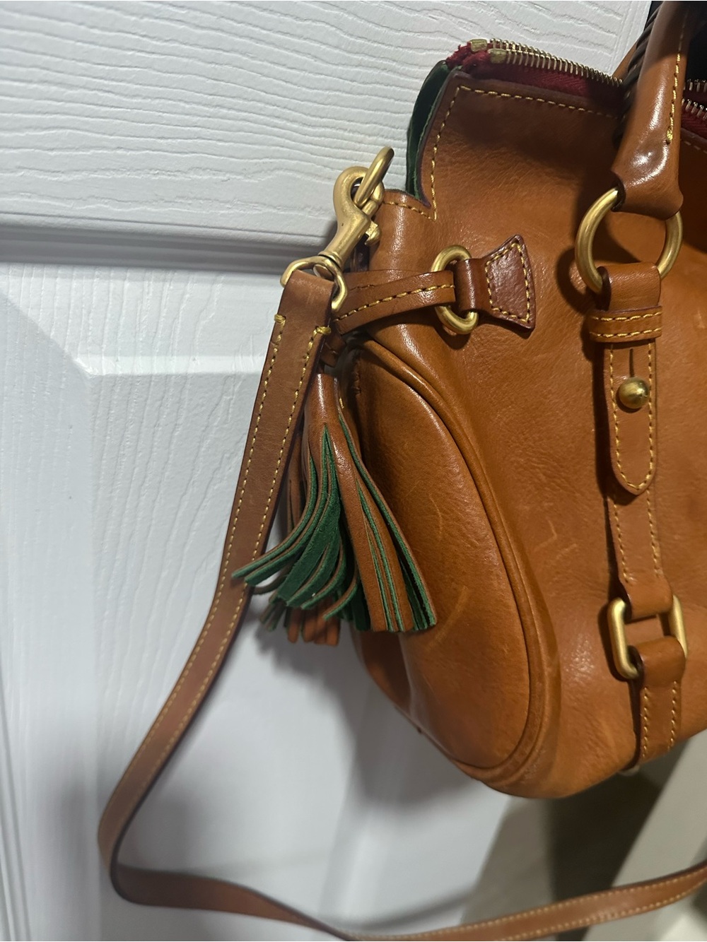 Dooney & Bourke Leather Satchel Handbag in Cognac Brown - Picture 4 of 6